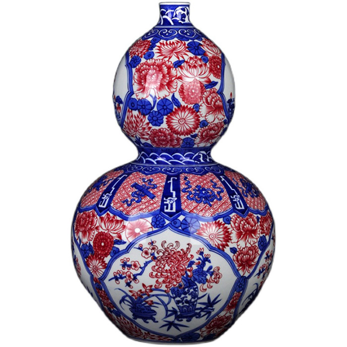Hand-painted retro blue and white glazed red ceramic flower vase Jahrriesnge porcelain of cna1384