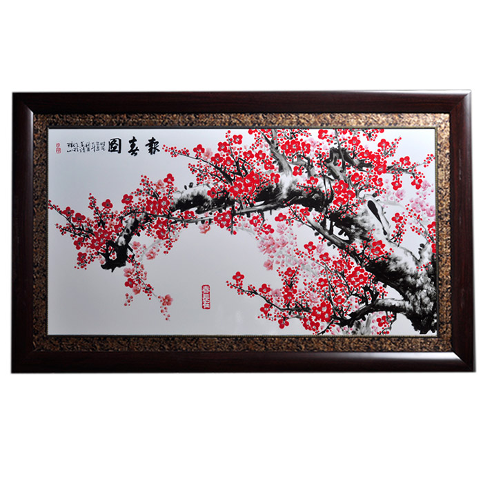 Red flowers in spring scenery ceramic wall hanging plates china Jahrriesnge porcelain painting of cna1430