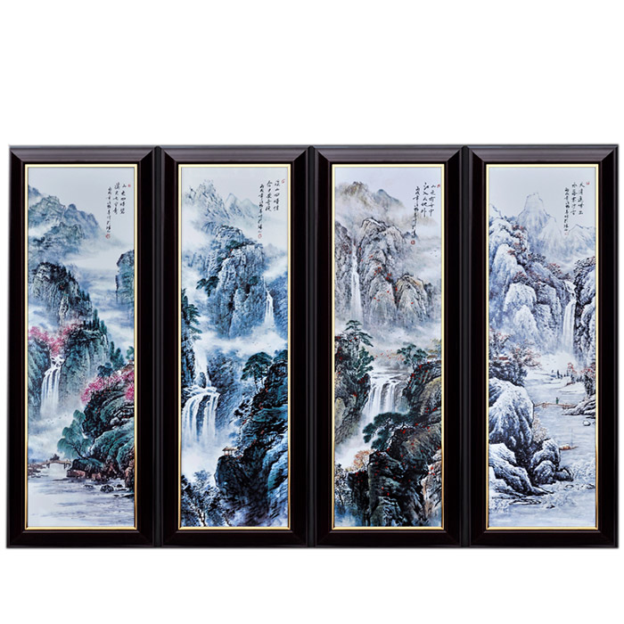 Big four seasons landscape ceramic wall hanging plates for living room Jahrriesnge porcelain painting of cna1441
