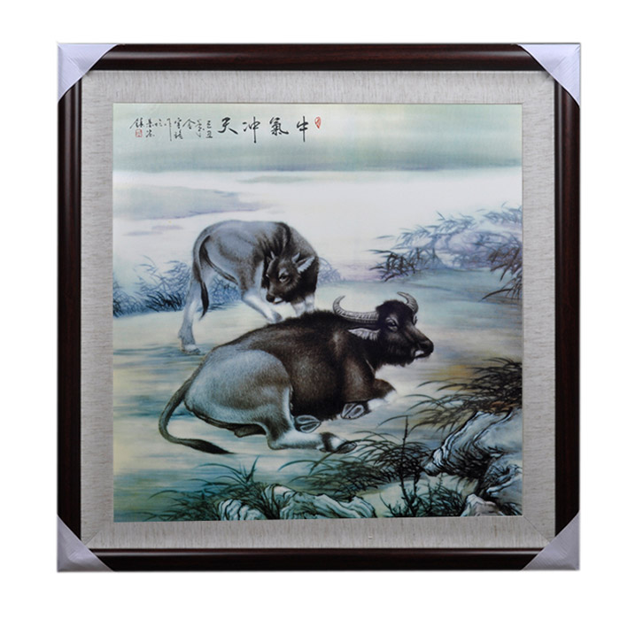 Square cattle painting decorative ceramic wall hanging plates home Jahrriesnge porcelain painting of cna1466