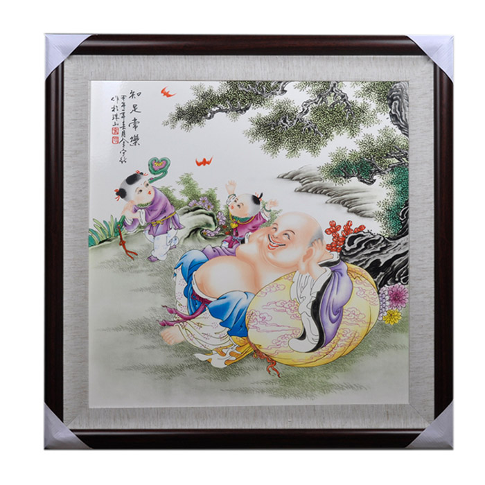 Decorative square boys and buddha painting ceramic wall hanging plates Jahrriesnge porcelain painting of cna1471