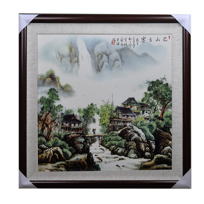 Decorative square ancient village painting ceramic wall hanging plates Jahrriesnge porcelain painting of cna1478