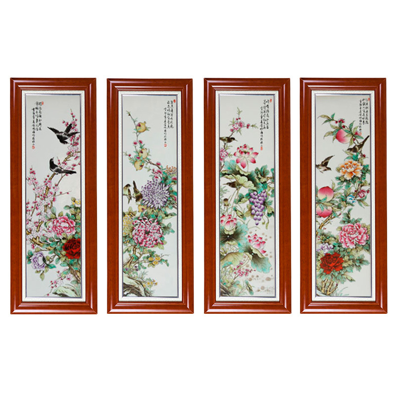 Four seasons birds and flowers painting ceramic wall hanging plates Jahrriesnge porcelain painting of cna1490