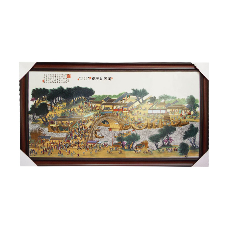 Wall background Qingming Shanghe picture porcelain plate painting home Jahrriesnge porcelain painting of cna1493