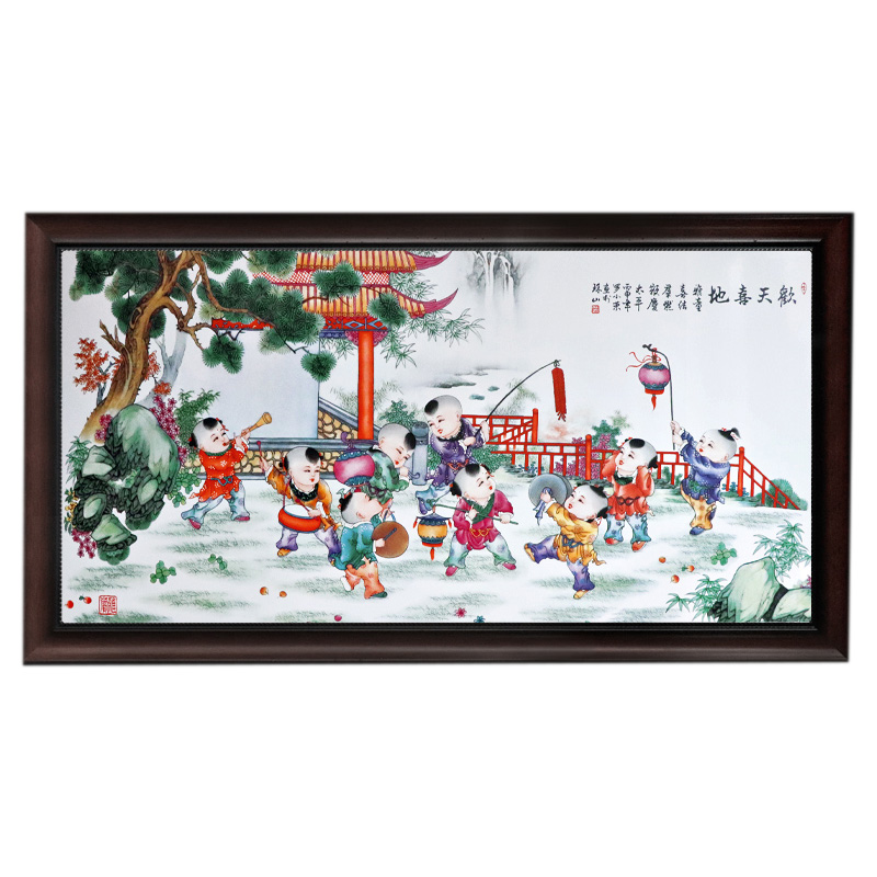 Boys playing dining room sofa background wall ceramic painting Jahrriesnge porcelain painting of cna1509