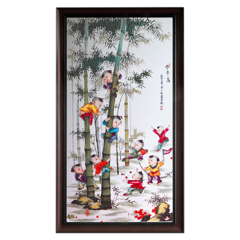 Boys and bamboo dining room sofa background wall ceramic painting Jahrriesnge porcelain painting of cna1510