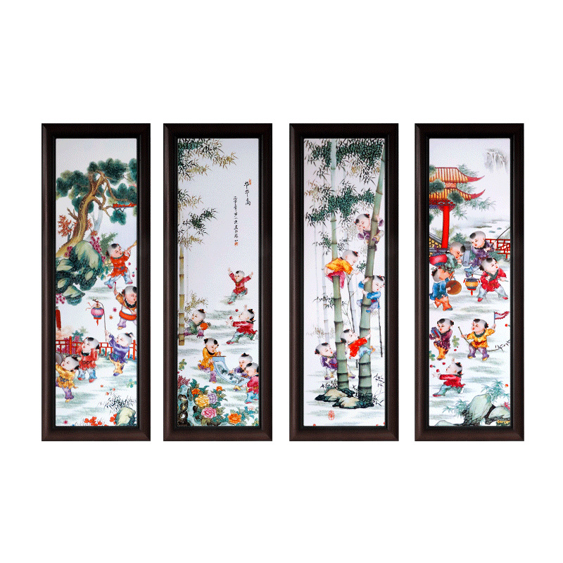 Boys and bamboo ceramic painting corridor background wall painting Jahrriesnge porcelain painting of cna1518