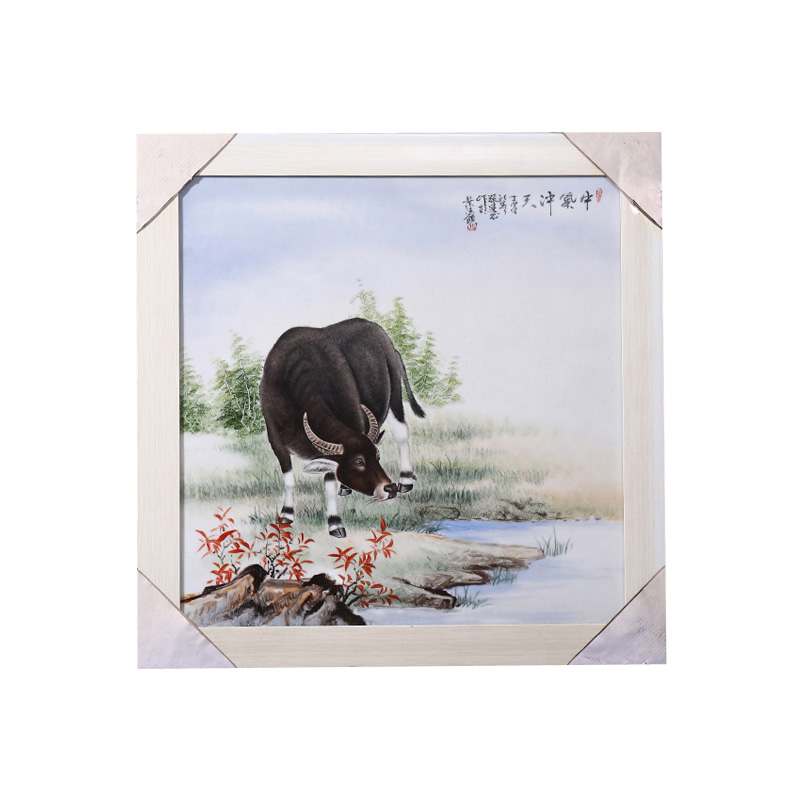 Hand painted pastel cow ceramic painting plate living room mural Jahrriesnge porcelain painting of cna1574