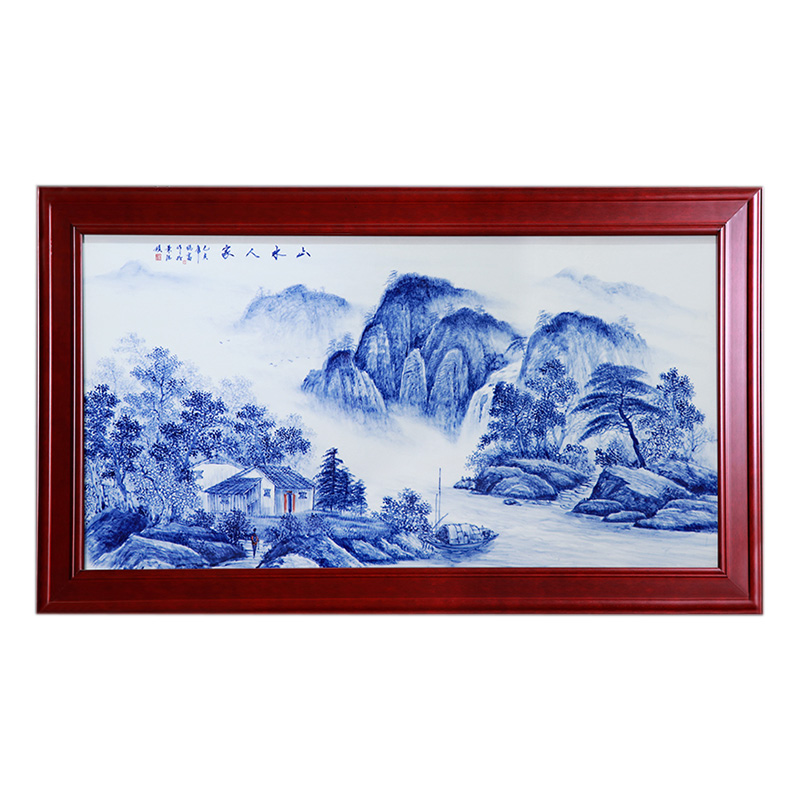 Blue and white landscape porcelain plate painting office mural Jahrriesnge porcelain painting of cna1618