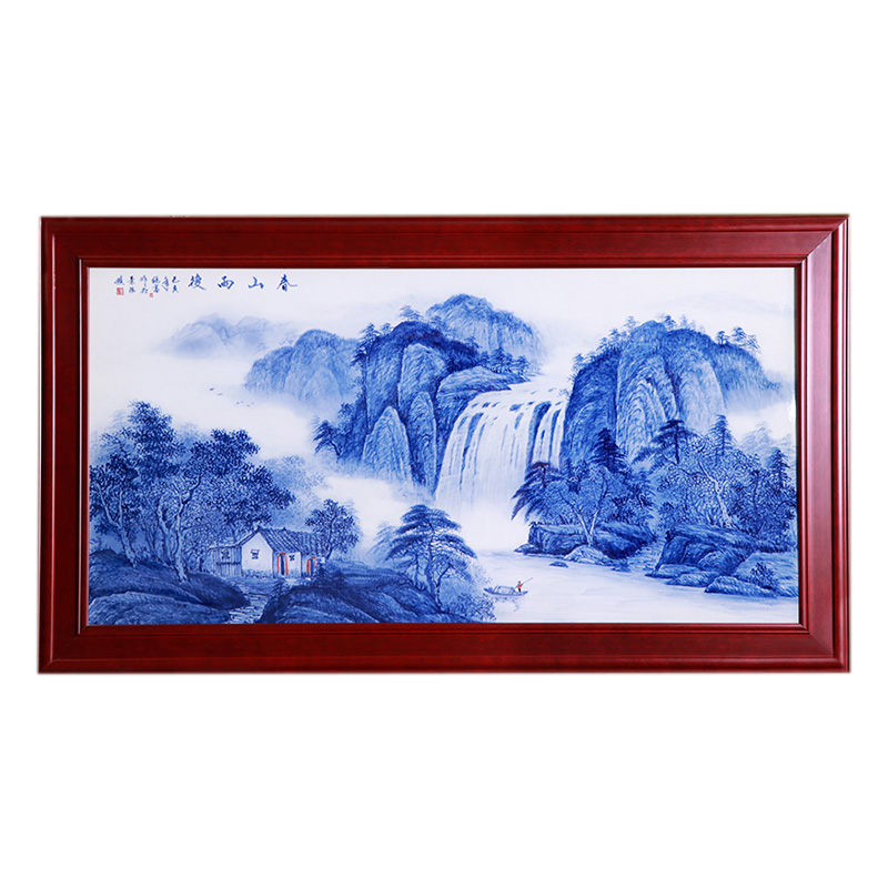 Hand-painted blue and white landscape porcelain plate painting wall Jahrriesnge porcelain painting of cna1630