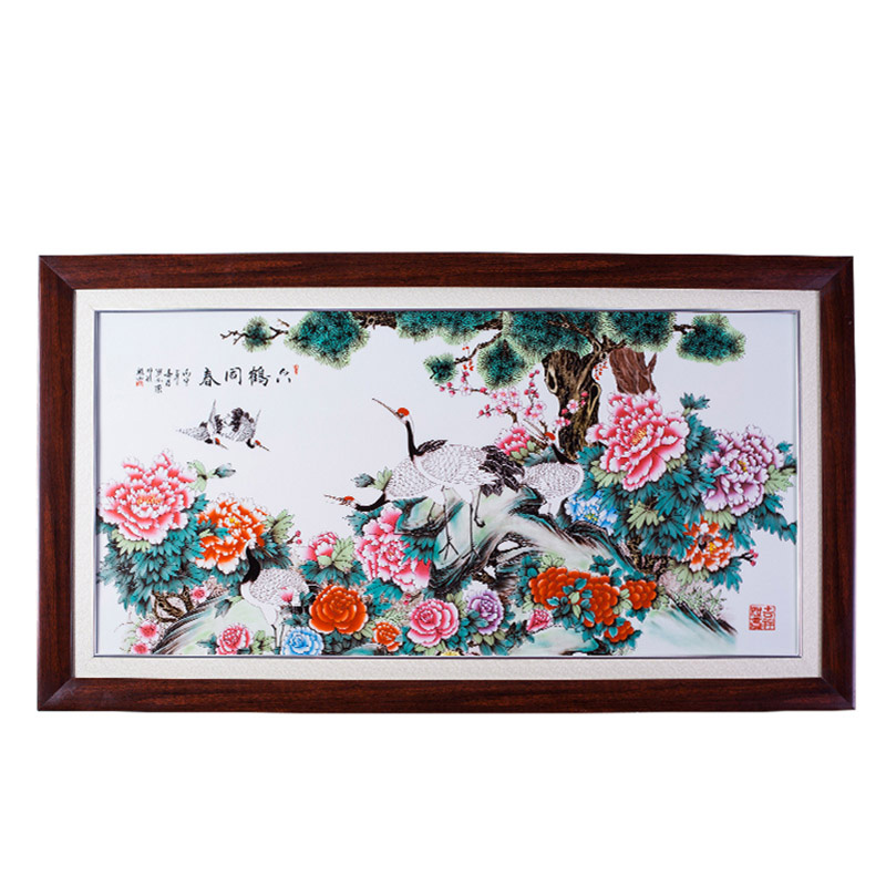 Jingdezhen pastel six cranes in spring porcelain plate painting Jahrriesnge porcelain painting of cna1643