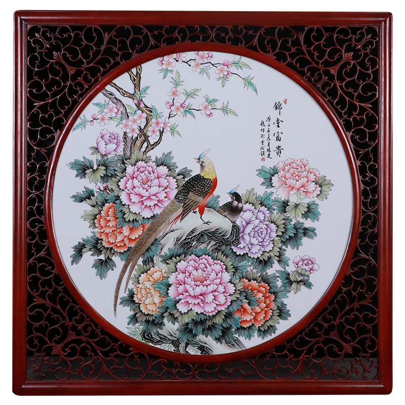 Jingdezhen pastel flowers peonies and birds porcelain plate painting Jahrriesnge porcelain painting of cna1649