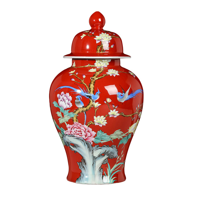 Jingdezhen red pastel ceramic general jar with lid storage jar kitchen Jahrriesnge porcelain of cna1680