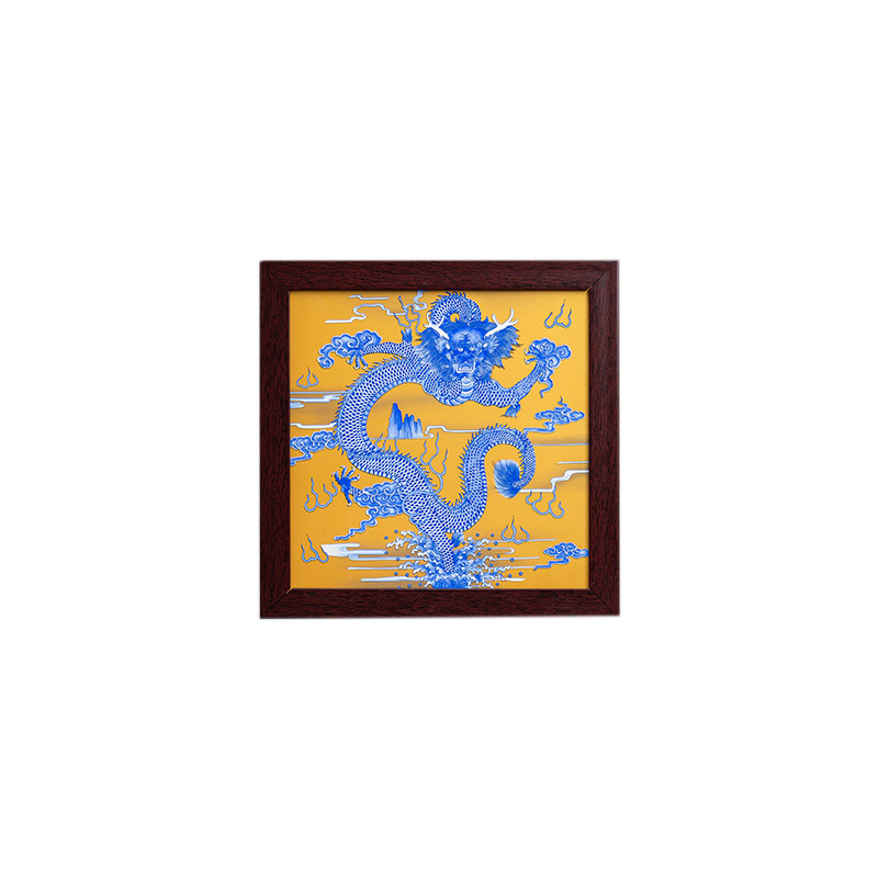 Blue and white dragon yellow background porcelain plate painting china Jahrriesnge porcelain painting of cna1706