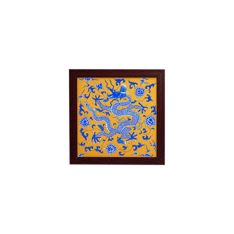 China blue and white dragon yellow background porcelain plate painting Jahrriesnge porcelain painting of cna1707