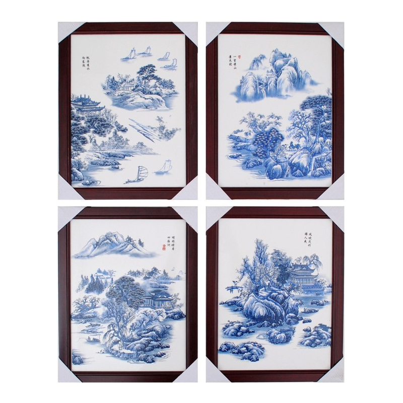 Jingdezhen blue and white landscape ceramic painting hotel club 4pcs Jahrriesnge porcelain painting of cna1725