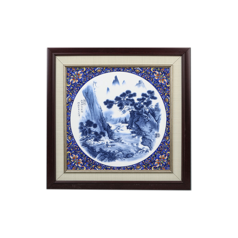 Blue and white landscape river porcelain plate painting office Jahrriesnge porcelain painting of cna1742